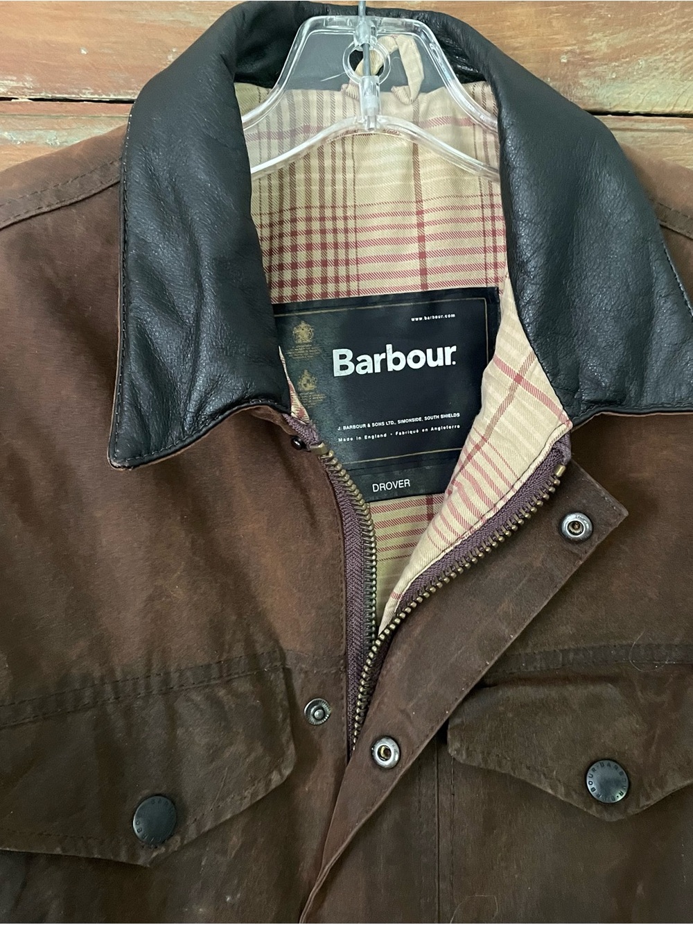 Barbour Brown Waxed Cotton Jacket with Black leather Collar